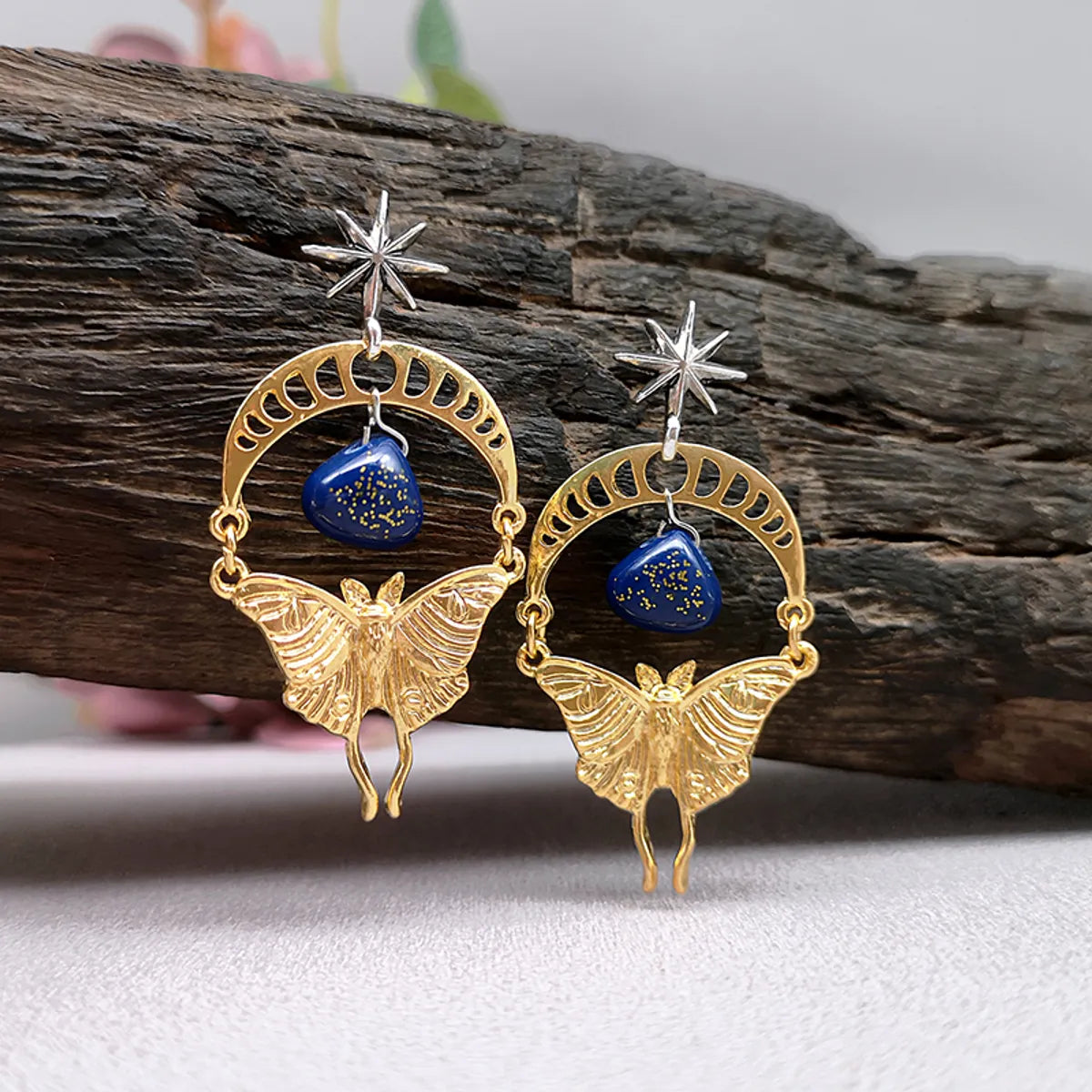 1 Pair Classical Butterfly Plating Inlay Alloy Natural Stone Gold Plated Drop Earrings