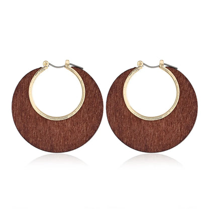 1 Pair Classical Classic Style Geometric Plating Wood Hoop Earrings