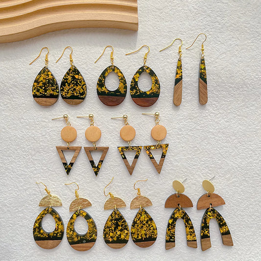 1 Pair Classical Classic Style Geometric Wood Resin Drop Earrings