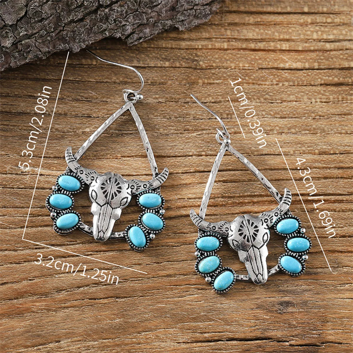 1 Pair Classical Ethnic Style Bull Head Plating Inlay Zinc Alloy Turquoise Drop Earrings