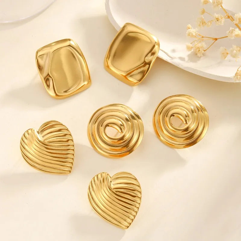 1 Pair Classical Exaggerated Classic Style Geometric Cookies Heart Shape 304 Stainless Steel Ear Studs