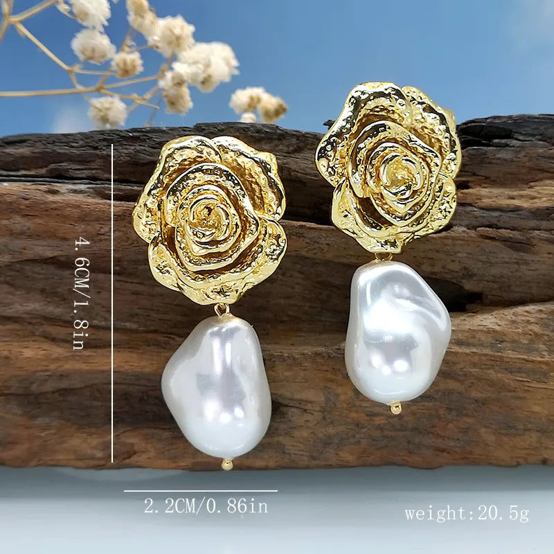 1 Pair Classical French Style Romantic Geometric Rose Natural Stone Resin Copper Drop Earrings Ear Studs