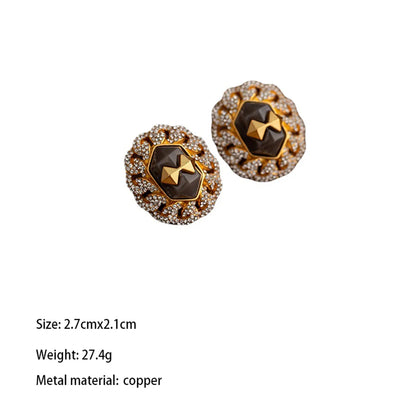 1 Pair Classical Retro French Style Geometric Plating Inlay Copper Zircon Ear Studs