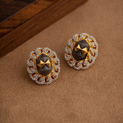 1 Pair Classical Retro French Style Geometric Plating Inlay Copper Zircon Ear Studs