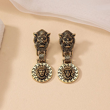 1 Pair Classical Retro Lion Plating Alloy Gold Plated Drop Earrings