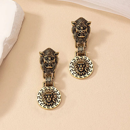 1 Pair Classical Retro Lion Plating Alloy Gold Plated Drop Earrings