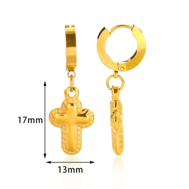 1 Pair Classical Retro Romantic Cross 304 Stainless Steel 18K Gold Plated Drop Earrings