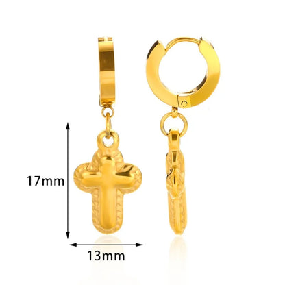 1 Pair Classical Retro Romantic Cross 304 Stainless Steel 18K Gold Plated Drop Earrings