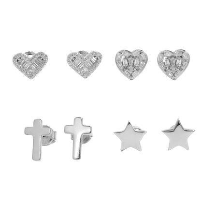 1 Pair Classical Romantic Solid Color Cross Star Heart Shape Plating Inlay Sterling Silver Zircon White Gold Plated Ear Studs