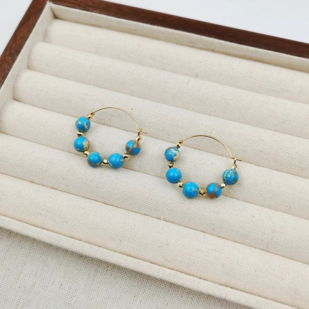 1 Pair Classical Simple Style Classic Style Geometric Beaded Handmade Copper Gold Plated Earrings