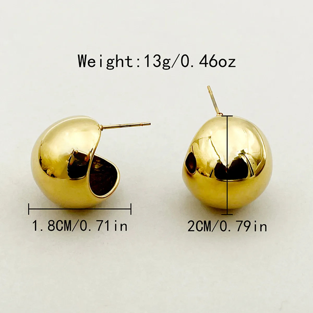 1 Pair Classical Solid Color Plating 304 Stainless Steel 14K Gold Plated Ear Studs