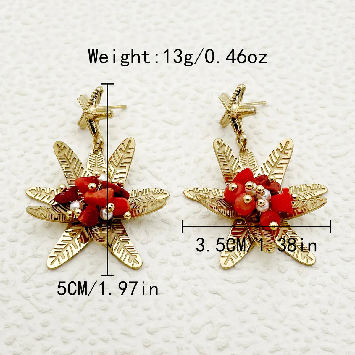 1 Pair Classical Starfish Flower Plating 304 Stainless Steel Natural Stone Pearl Beads 14K Gold Plated Drop Earrings