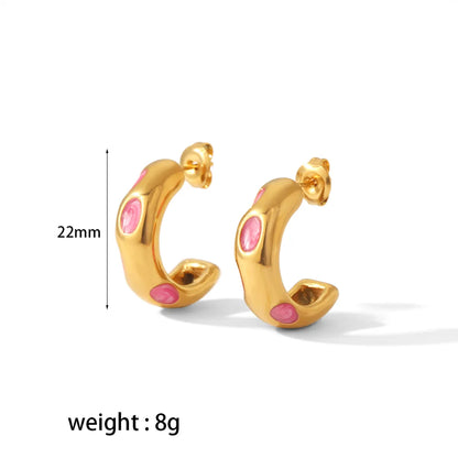 1 Pair Commute C Shape Epoxy Plating 304 Stainless Steel 18K Gold Plated Earrings