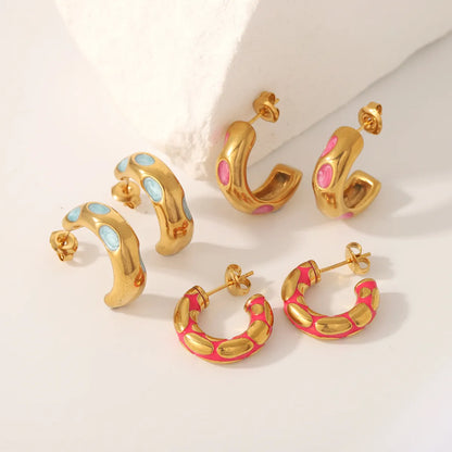 1 Pair Commute C Shape Epoxy Plating 304 Stainless Steel 18K Gold Plated Earrings