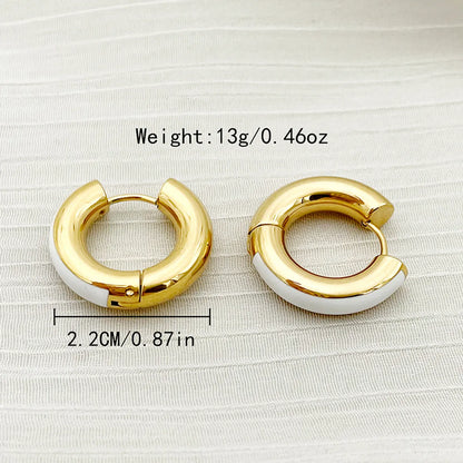 1 Pair Commute C Shape Polishing Enamel Plating Stainless Steel 18k Gold Plated Earrings