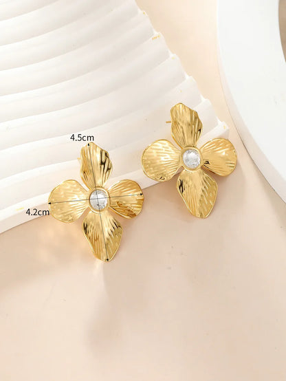 1 Pair Commute Flower Plating Inlay Stainless Steel Zircon 18k Gold Plated Ear Studs