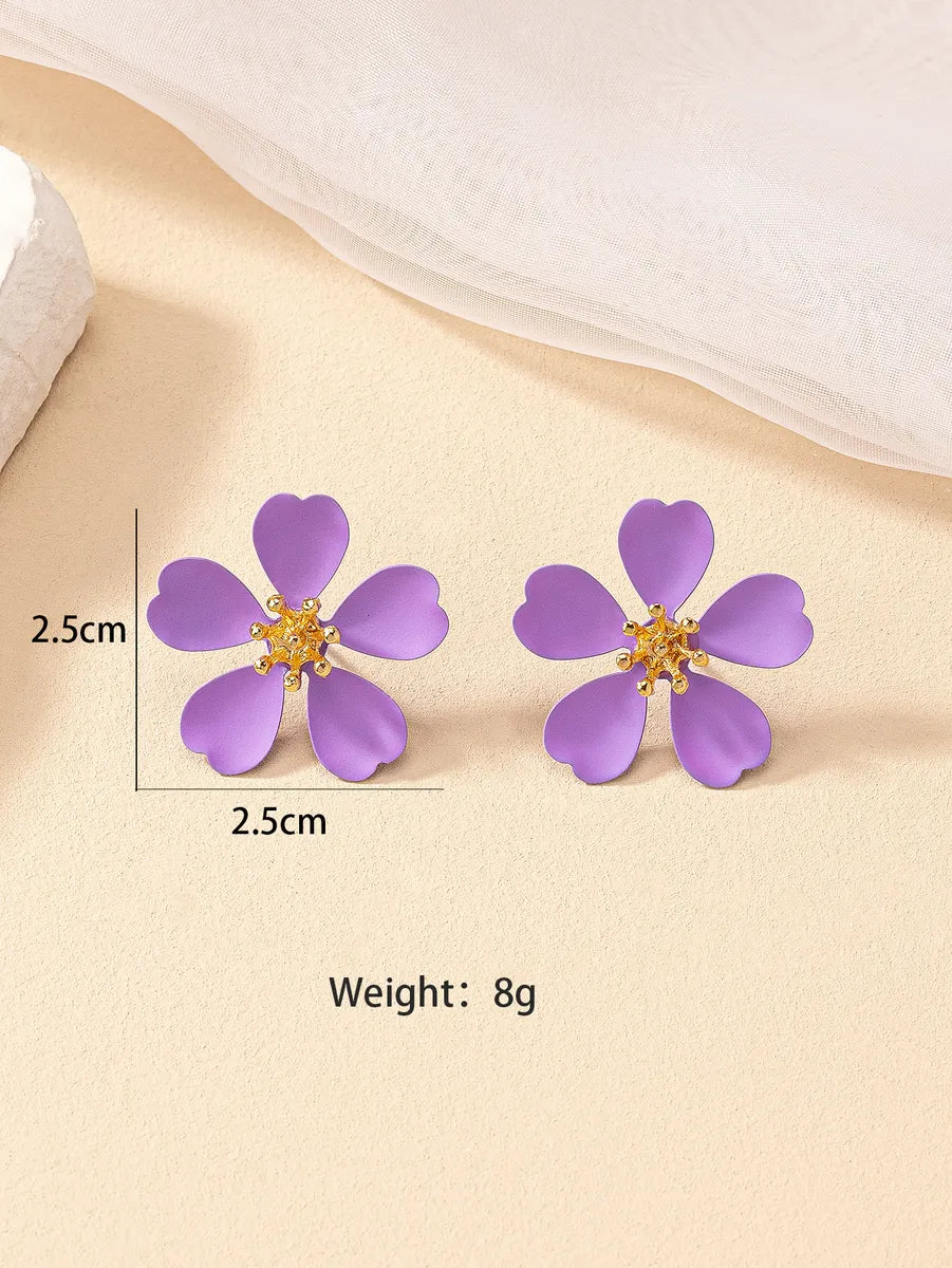 1 Pair Commute Flower Spray Paint Alloy Alloy Ear Studs