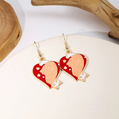 1 Pair Commute Heart Shape Enamel Alloy Drop Earrings