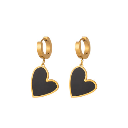 1 Pair Commute Heart Shape Epoxy Plating Inlay Titanium Steel Shell 18k Gold Plated Drop Earrings