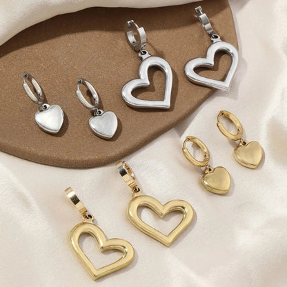 1 Pair Commute Heart Shape Polishing Plating Stainless Steel 18k Gold Plated Drop Earrings Earrings