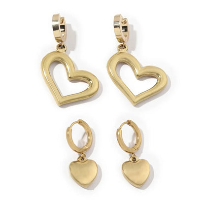 1 Pair Commute Heart Shape Polishing Plating Stainless Steel 18k Gold Plated Drop Earrings Earrings