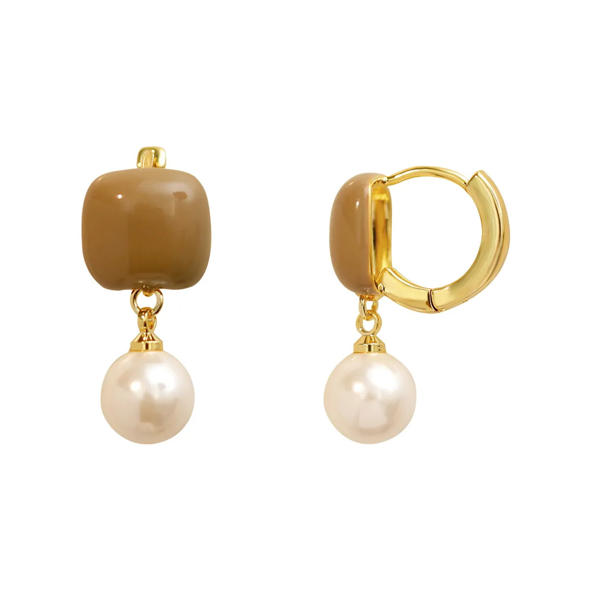 1 Pair Commute Korean Style Geometric Enamel Inlay Copper Artificial Pearls 14K Gold Plated Drop Earrings