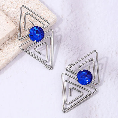 1 Pair Commute Korean Style Triangle Hollow Out Inlay Plastic Ferroalloy Rhinestones Ear Studs