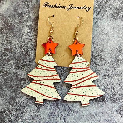 1 Pair Commute Leaf Printing Wood Drop Earrings