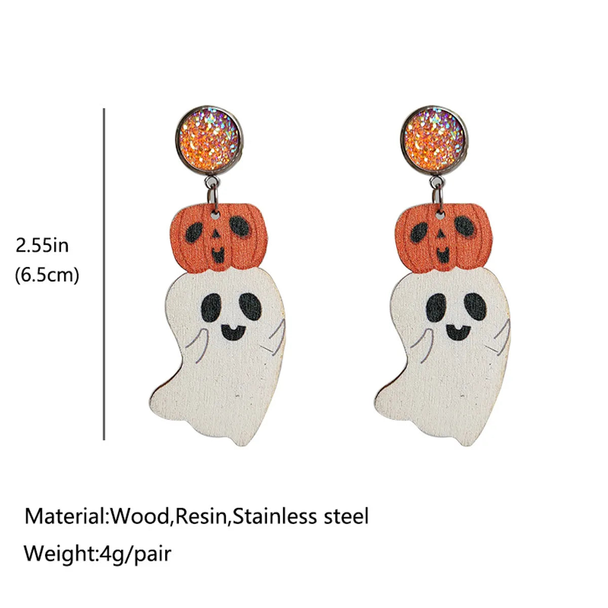 1 Pair Commute Pumpkin Printing Wood Drop Earrings