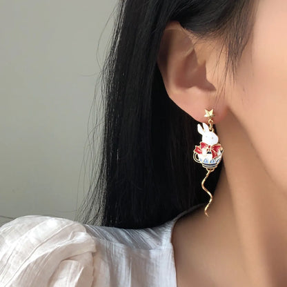 1 Pair Commute Rabbit Enamel Alloy Drop Earrings