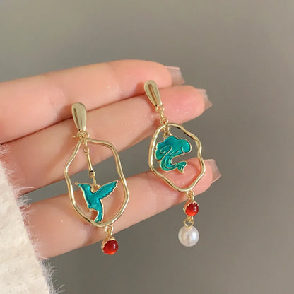 1 Pair Commute Round Inlay Alloy Resin Drop Earrings