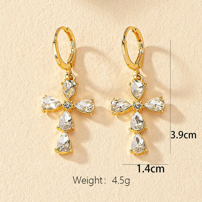 1 Pair Commute Shiny Cross Plating Inlay Alloy Zircon 14k Gold Plated Drop Earrings