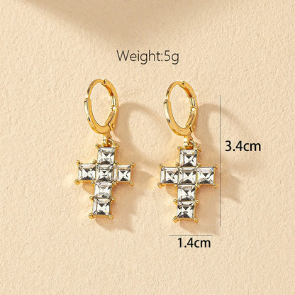 1 Pair Commute Shiny Cross Plating Inlay Alloy Zircon 14k Gold Plated Drop Earrings