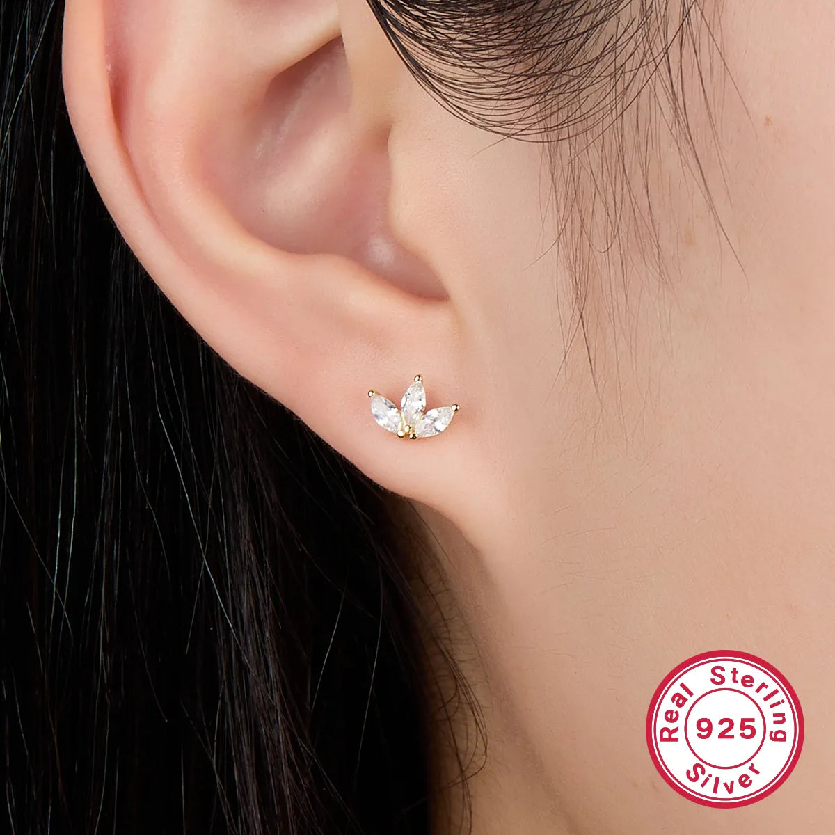 1 Pair Commute Shiny Korean Style Shamrock Plating Inlay Sterling Silver Zircon 18k Gold Plated White Gold Plated Ear Studs