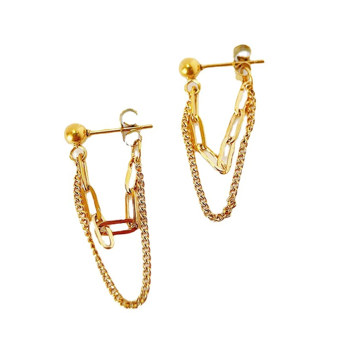 1 Pair Commute Solid Color Plating Chain Titanium Steel Gold Plated Drop Earrings