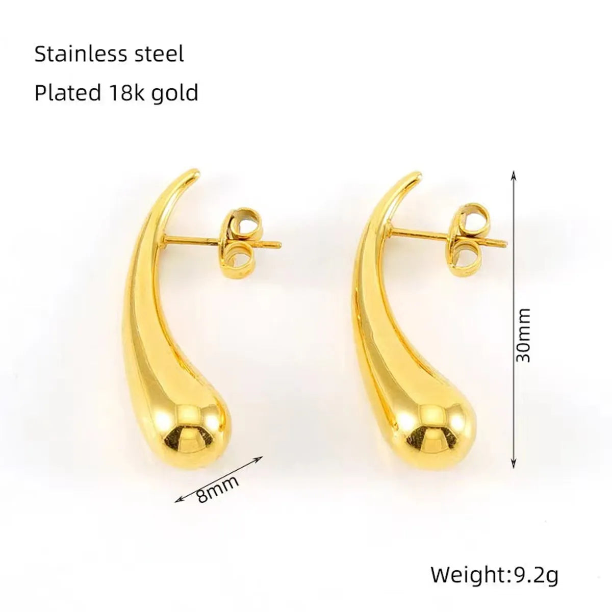 1 Pair Commute Solid Color Plating Stainless Steel 18k Gold Plated Ear Studs