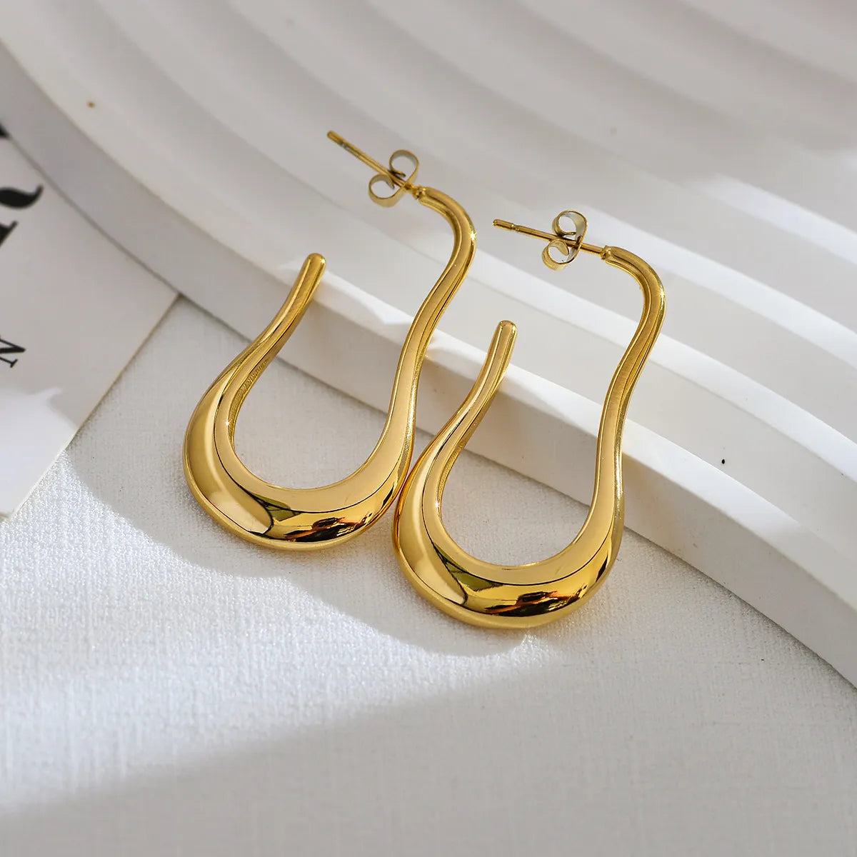 1 Pair Commute Solid Color Plating Stainless Steel 18k Gold Plated Earrings