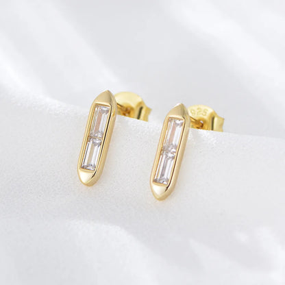 1 Pair Commute Square Inlay Sterling Silver Zircon 14k Gold Plated Rhodium Plated Ear Studs