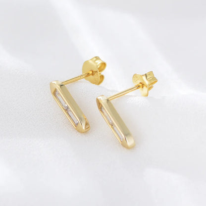 1 Pair Commute Square Inlay Sterling Silver Zircon 14k Gold Plated Rhodium Plated Ear Studs