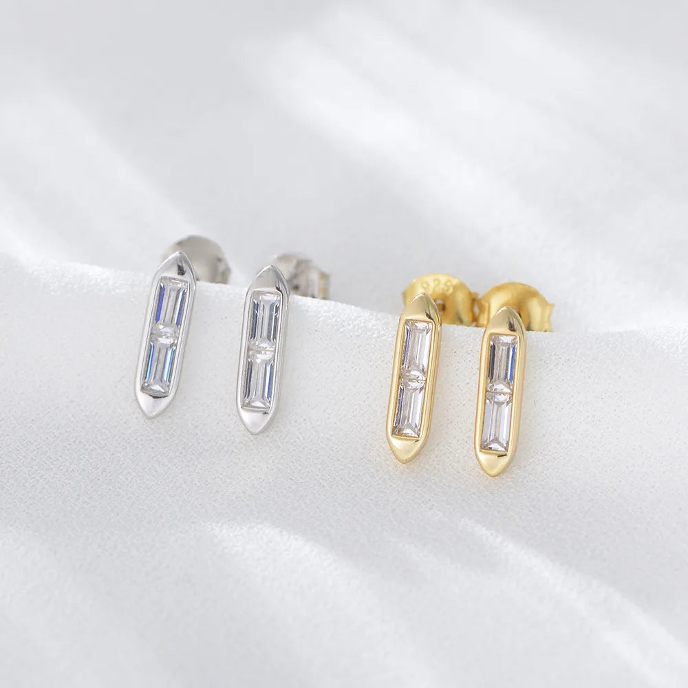 1 Pair Commute Square Inlay Sterling Silver Zircon 14k Gold Plated Rhodium Plated Ear Studs