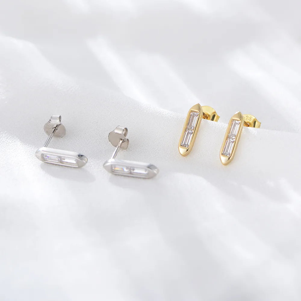 1 Pair Commute Square Inlay Sterling Silver Zircon 14k Gold Plated Rhodium Plated Ear Studs