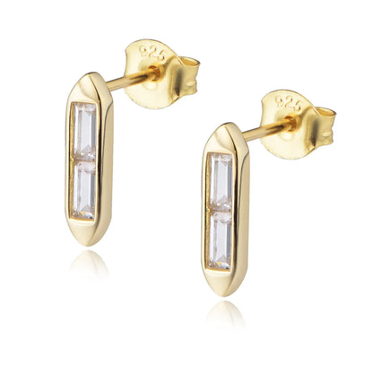 1 Pair Commute Square Inlay Sterling Silver Zircon 14k Gold Plated Rhodium Plated Ear Studs