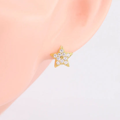 1 Pair Commute Star Plating Inlay Sterling Silver Zircon Earrings