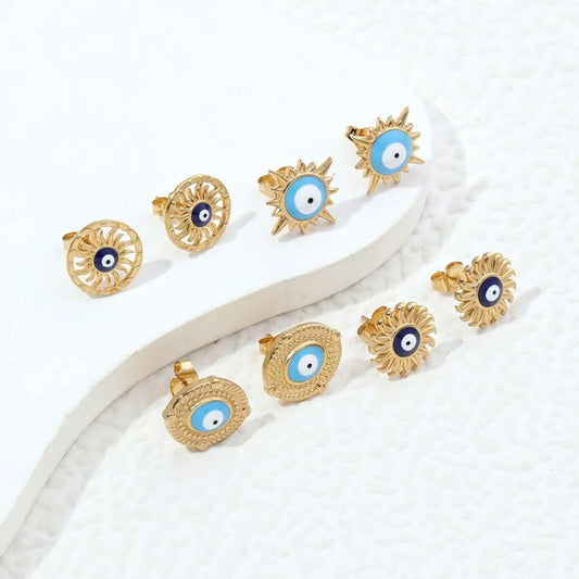 1 Pair Commute Sun Eye Enamel Plating Stainless Steel 18k Gold Plated Ear Studs