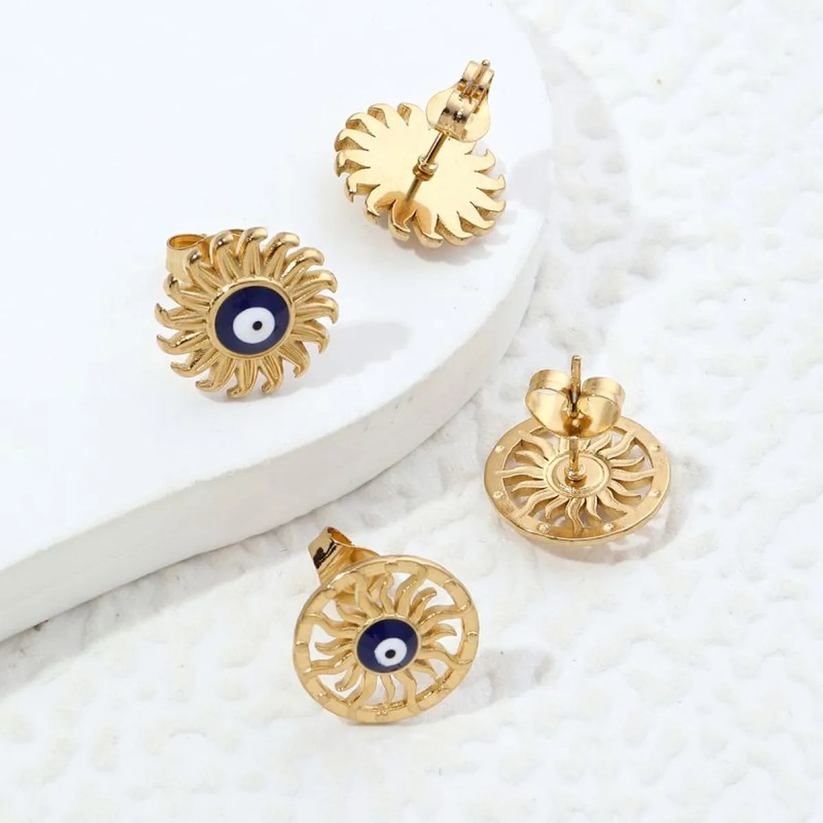 1 Pair Commute Sun Eye Enamel Plating Stainless Steel 18k Gold Plated Ear Studs