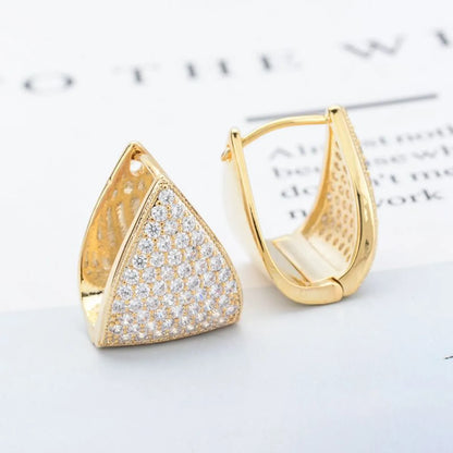 1 Pair Commute Triangle Plating Inlay Copper Zircon 18k Gold Plated Earrings