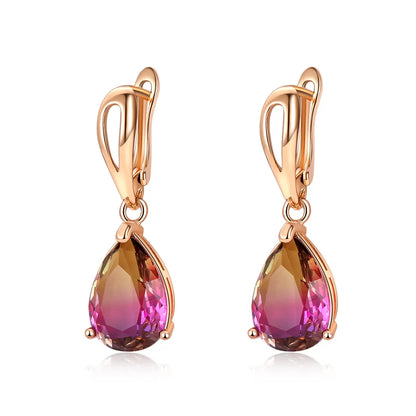 1 Pair Commute Water Droplets Plating Inlay Copper Zircon Gold Plated Drop Earrings