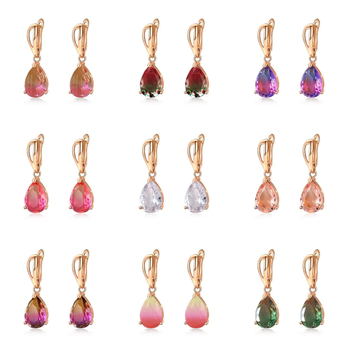 1 Pair Commute Water Droplets Plating Inlay Copper Zircon Gold Plated Drop Earrings