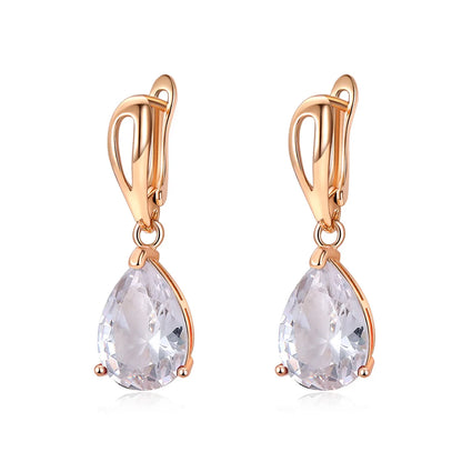 1 Pair Commute Water Droplets Plating Inlay Copper Zircon Gold Plated Drop Earrings