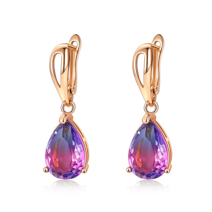 1 Pair Commute Water Droplets Plating Inlay Copper Zircon Gold Plated Drop Earrings